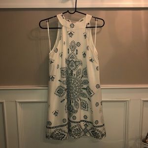 Lulu’s White and Teal Halter Shift Dress